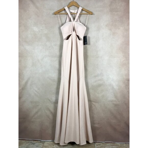 Aidan by Aidan Mattox Blush Pink Crepe Cutout Detail Gown NWT Size 0 - Picture 4 of 10